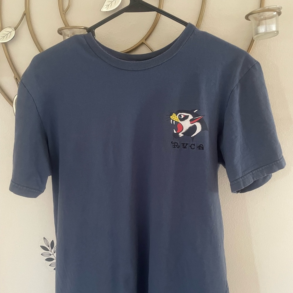 Navy Blue RVCA Graphic T-Shirt With Embroidered Stitching